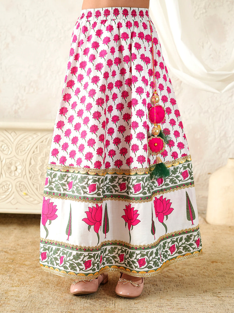 Pspeaches Girls Magenta & White Ethnic Booti Print Rayon Circular Lehenga & Choli With Dupatta ( Sku-L-Mglotuspatch )