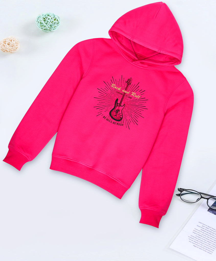 Pspeaches Girls Printed Hooded Sweatshirt (SW-MAGENTA)