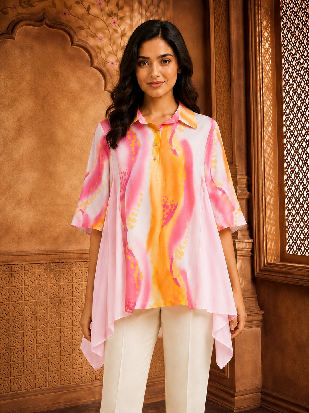 Women’s Pink Shaded Asymmetrical Muslin Top