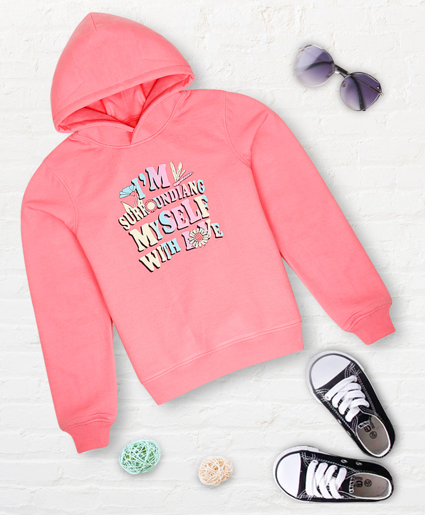 Pspeaches Girls Printed Hooded Sweatshirt (SW-PINK)