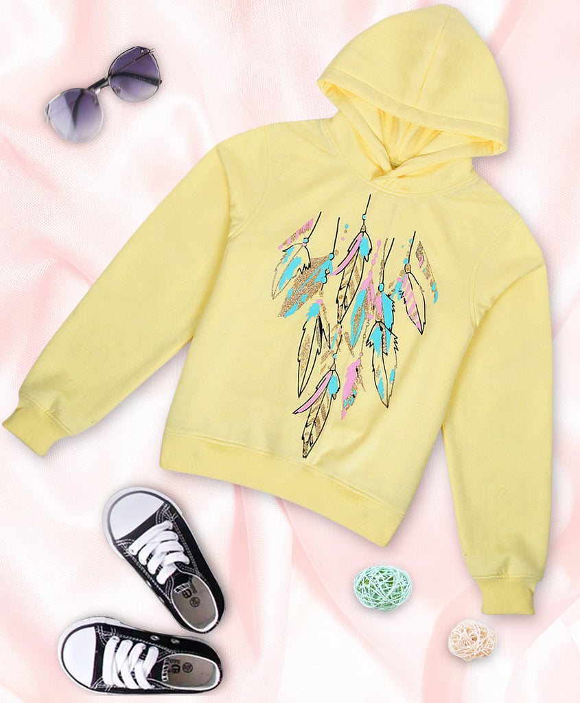 Pspeaches Girls Printed Hooded Sweatshirt (SW-LEMON)