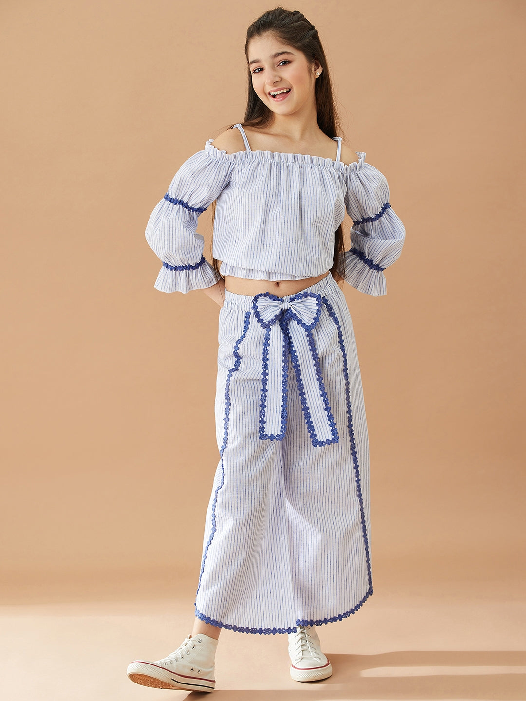 Girls Striped Top with Trousers (s-laceblue)