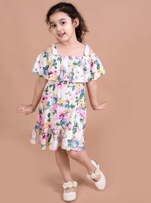 Floral dress with flared sleeves Off-Shoulder Casual Wear Dress (d-floral multi)