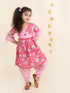 Pspeaches Girls Pink Floral Striped Pure Cotton Kurti With Patiala (KS-PINK ANGRAKHA)
