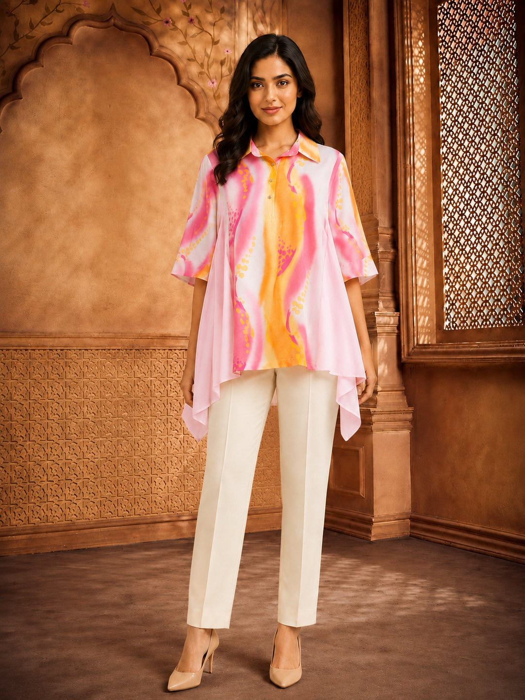 Women’s Pink Shaded Asymmetrical Muslin Top