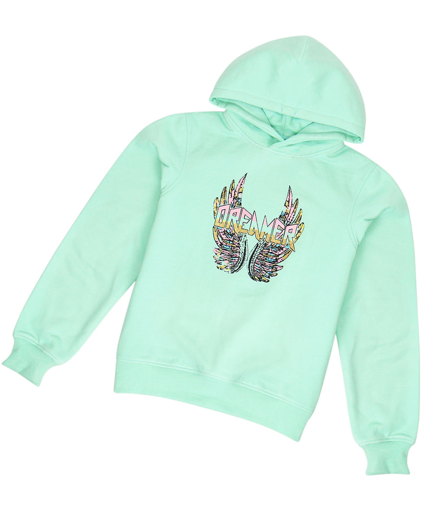 Pspeaches Girls Printed Hooded Sweatshirt (SW-GREEN)