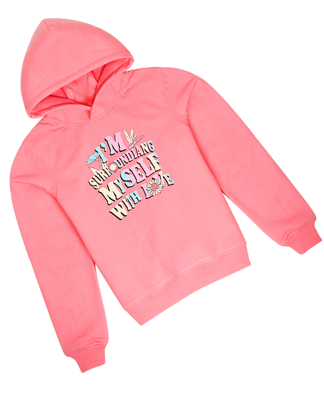 Pspeaches Girls Printed Hooded Sweatshirt (SW-PINK)