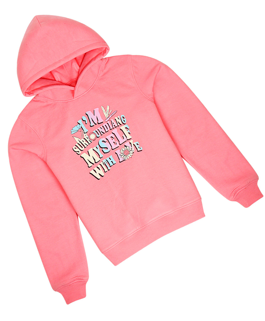 Pspeaches Girls Printed Hooded Sweatshirt (SW-PINK)
