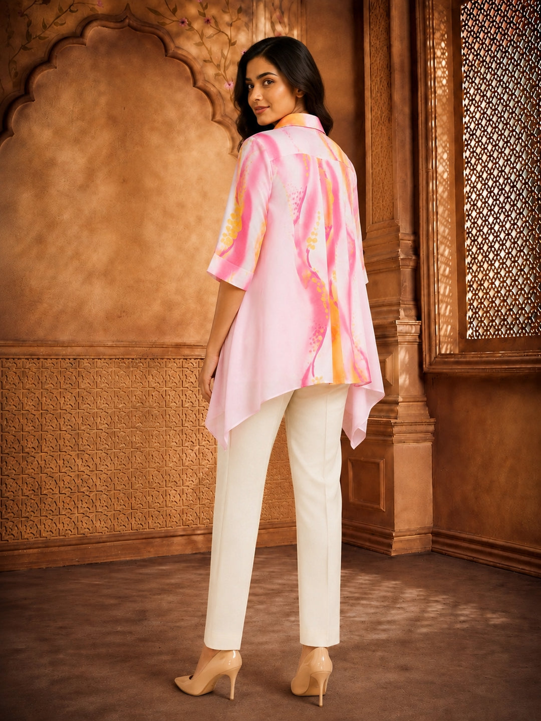 Women’s Pink Shaded Asymmetrical Muslin Top