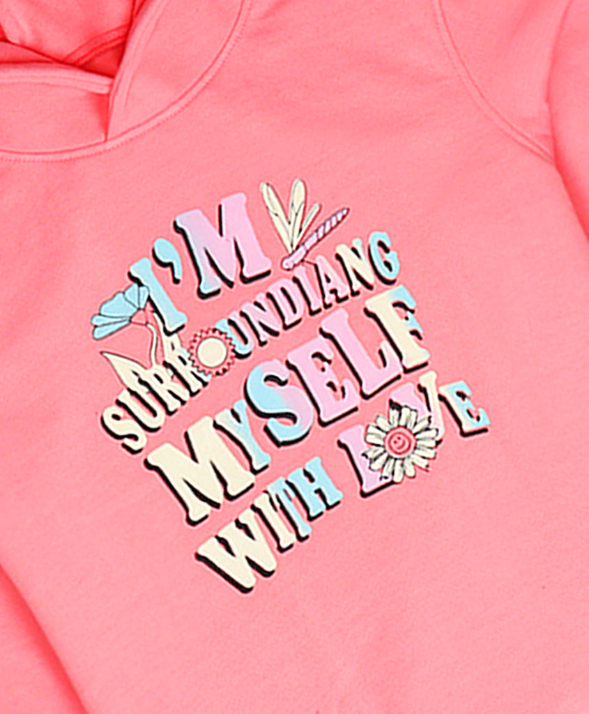 Pspeaches Girls Printed Hooded Sweatshirt (SW-PINK)