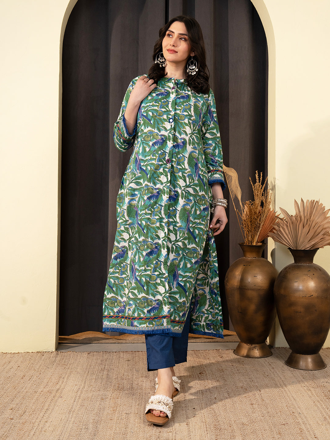 Blue Forest Bloom Kurta Set