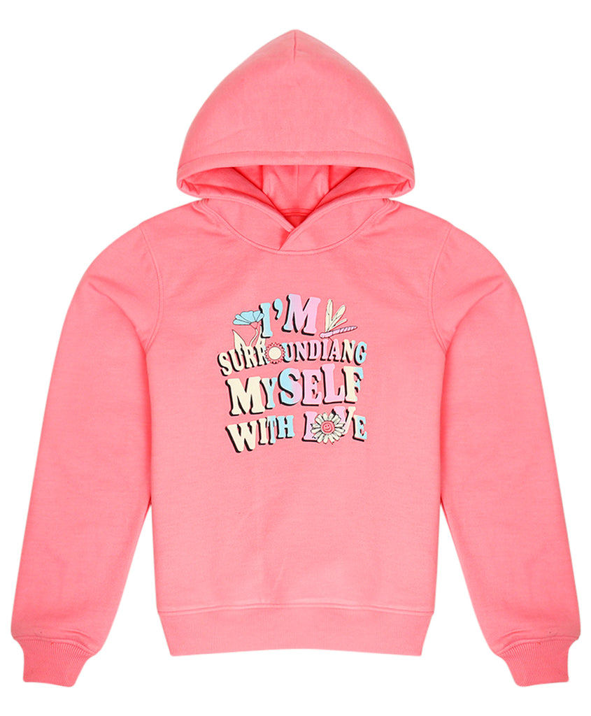 Pspeaches Girls Printed Hooded Sweatshirt (SW-PINK)