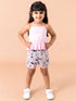 Pspeaches Girls Pink Grey Printed Top With Shorts (SH-JUNGLEPINK)