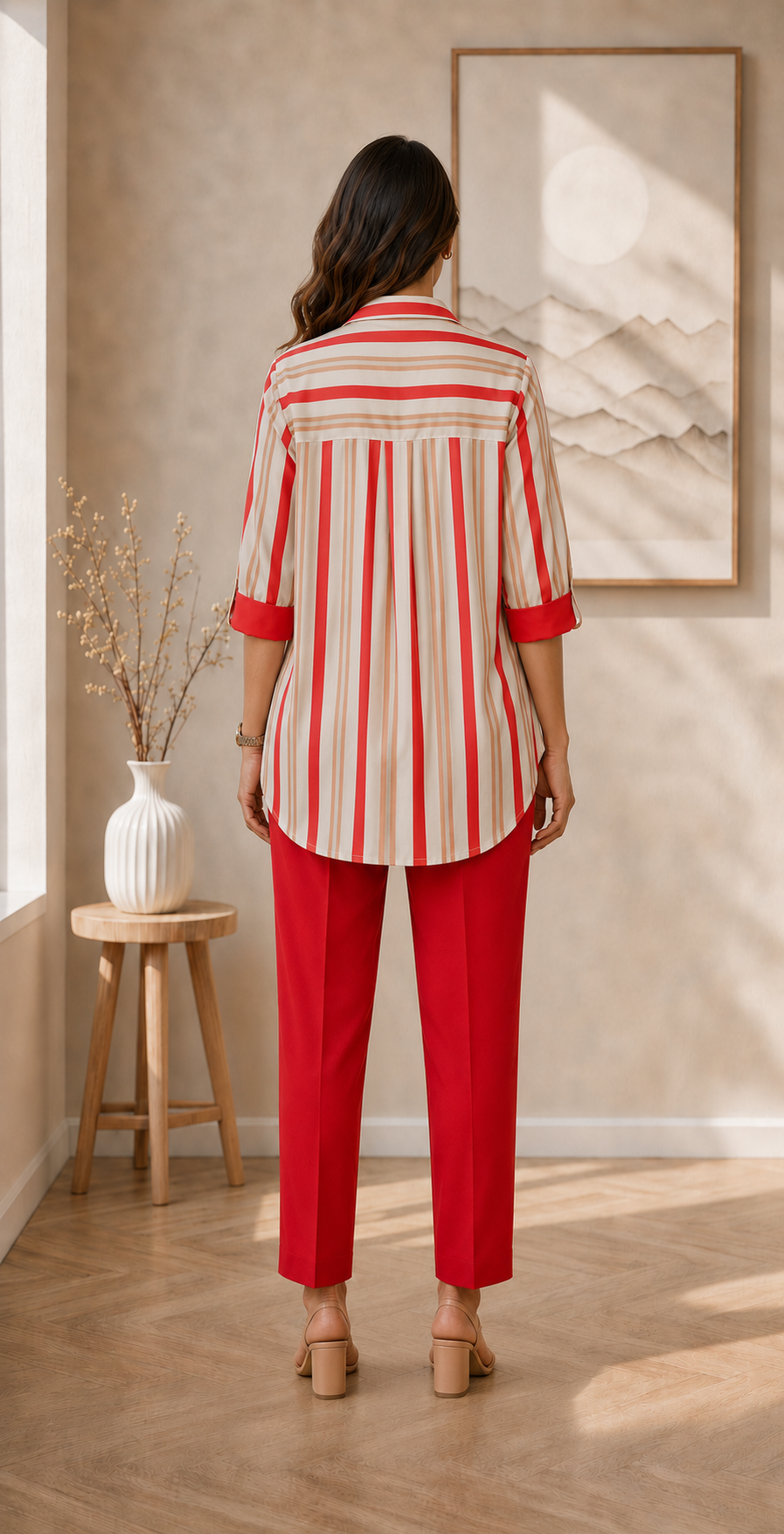 Women’s Red Striped Pintuck Muslin Top