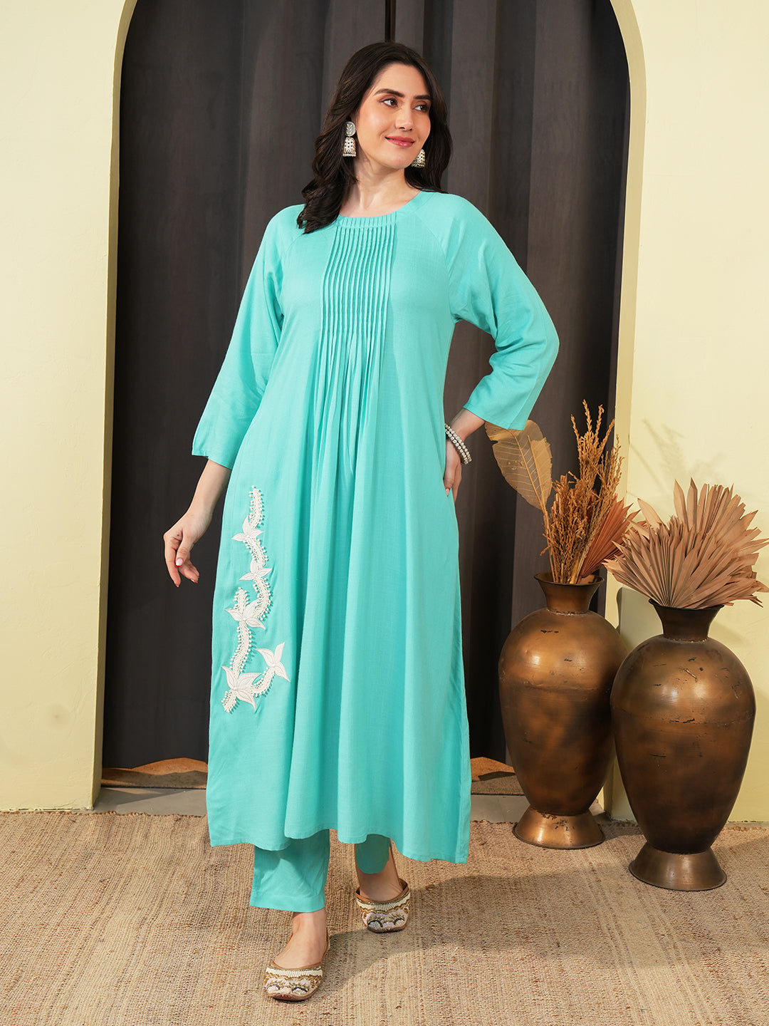 Aqua Blue Lace Embroidered Co-ord Set