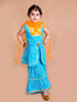 Pspeaches Girls Blue Bandhani Printed Panelled Gotta Patti Pure Cotton Kurti With Sharara With Dupatta (SHA-BLUE BANDHNI)