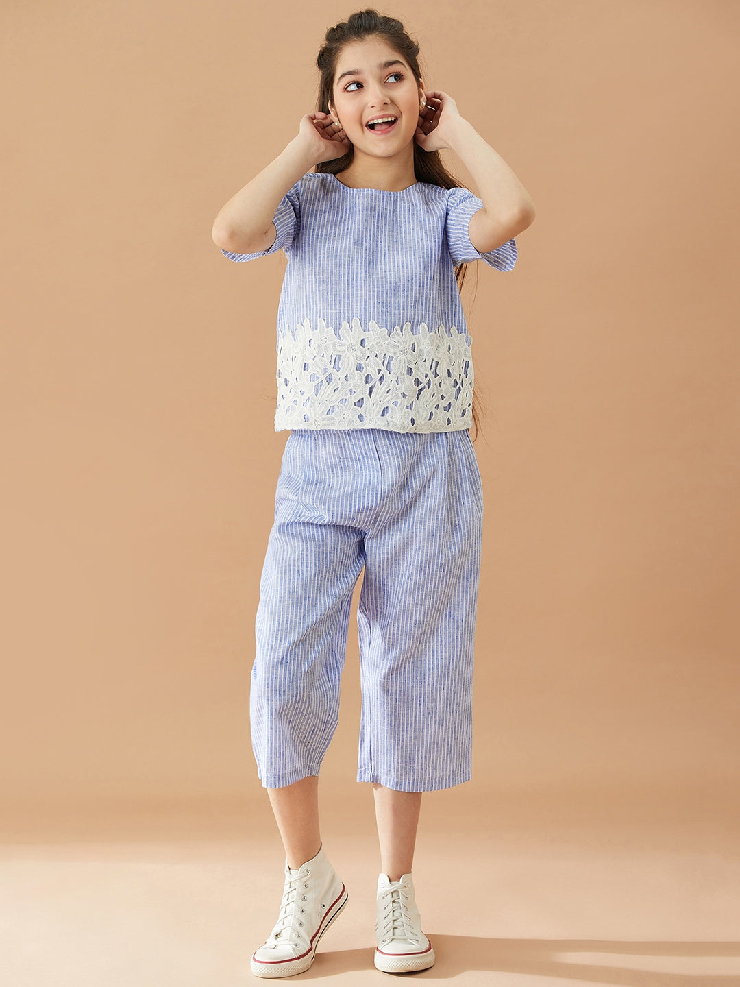 Girls Striped Top With Capris (s-blue)