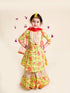 Pspeaches Girls Yellow Floral Printed Pleated Pure Cotton Kurta With Sharara With Dupatta (SHA-YELLOW RED FLORAL)