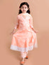 Pspeaches Girls Peach-Coloured Floral Printed Angrakha Pure Cotton Kurta With Trousers With Dupatta (KS-PEACHANGRA)