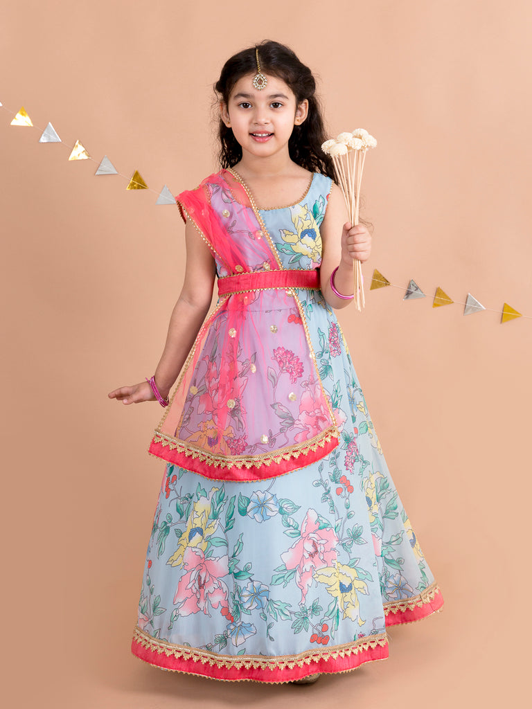 Pspeaches Floral Print A-Line Ethnic Dress (IW-Bluedigital)