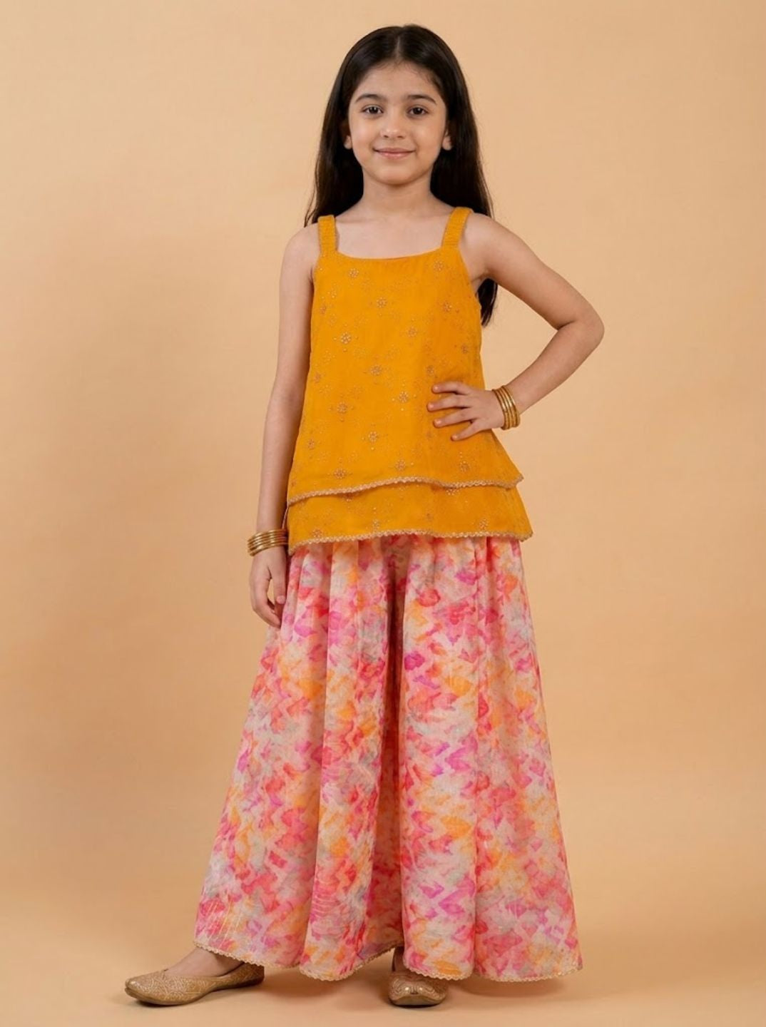 2-Piece Muslin Peplum Top & Lehenga Set (IW-MULTIORGANZA)