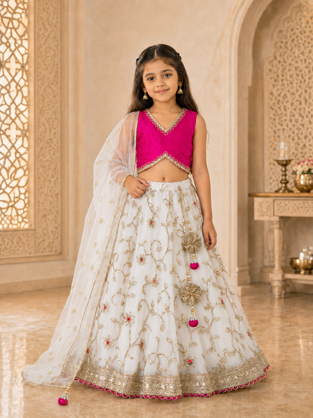Girls Embroidered Fitted Lehenga Choli With Dupatta (L-MAGTAFFETA)