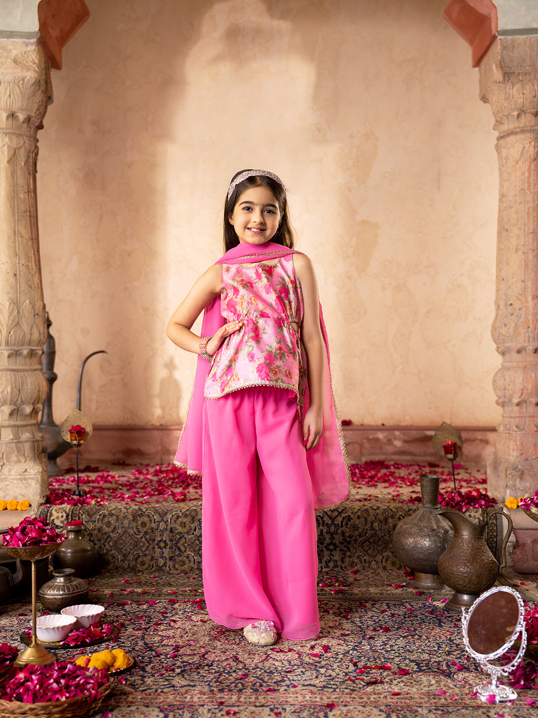 3-Piece Dupion Top, Palazzo & Dupatta Set (IW25009106)