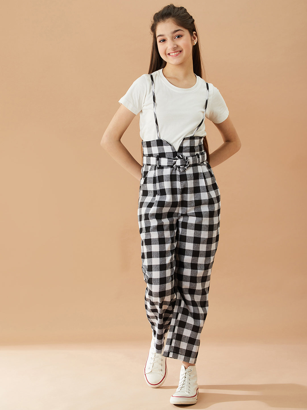 Girls T-Shirt With Trousers (s-blackcheck)
