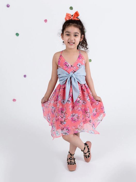 Pspeaches Coral Floral Chiffon Dress (D-CORAL CHIFFON)