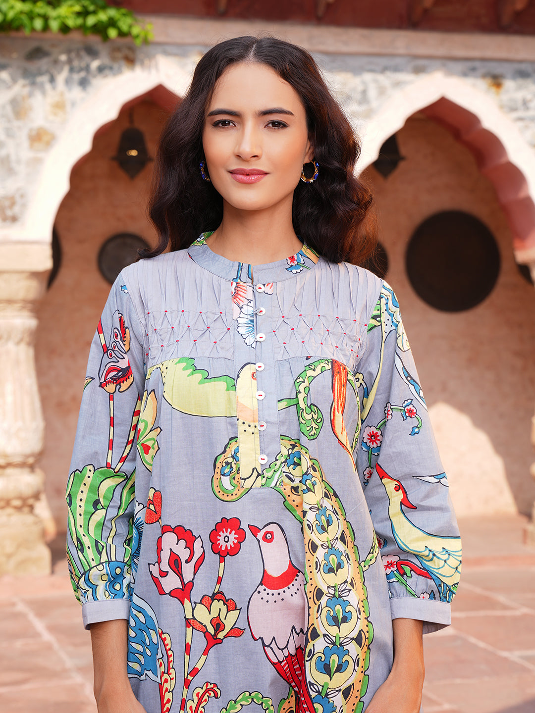 Grey Jungle Pintuck Cotton Kurta Set