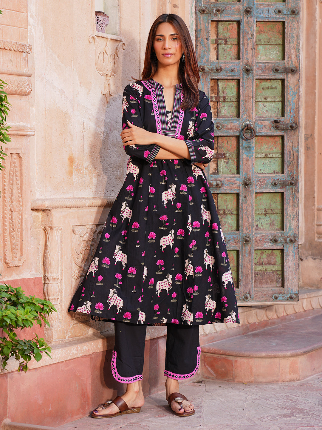 Black Pichwai Embroidered Cotton Co-ord Set