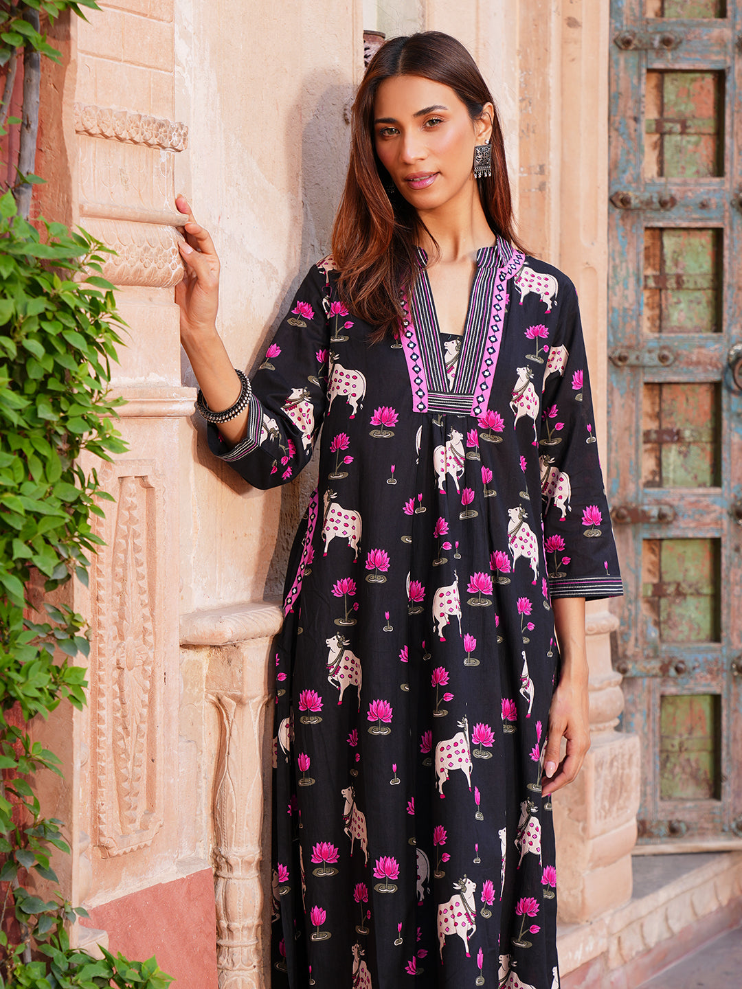 Black Pichwai Embroidered Cotton Co-ord Set