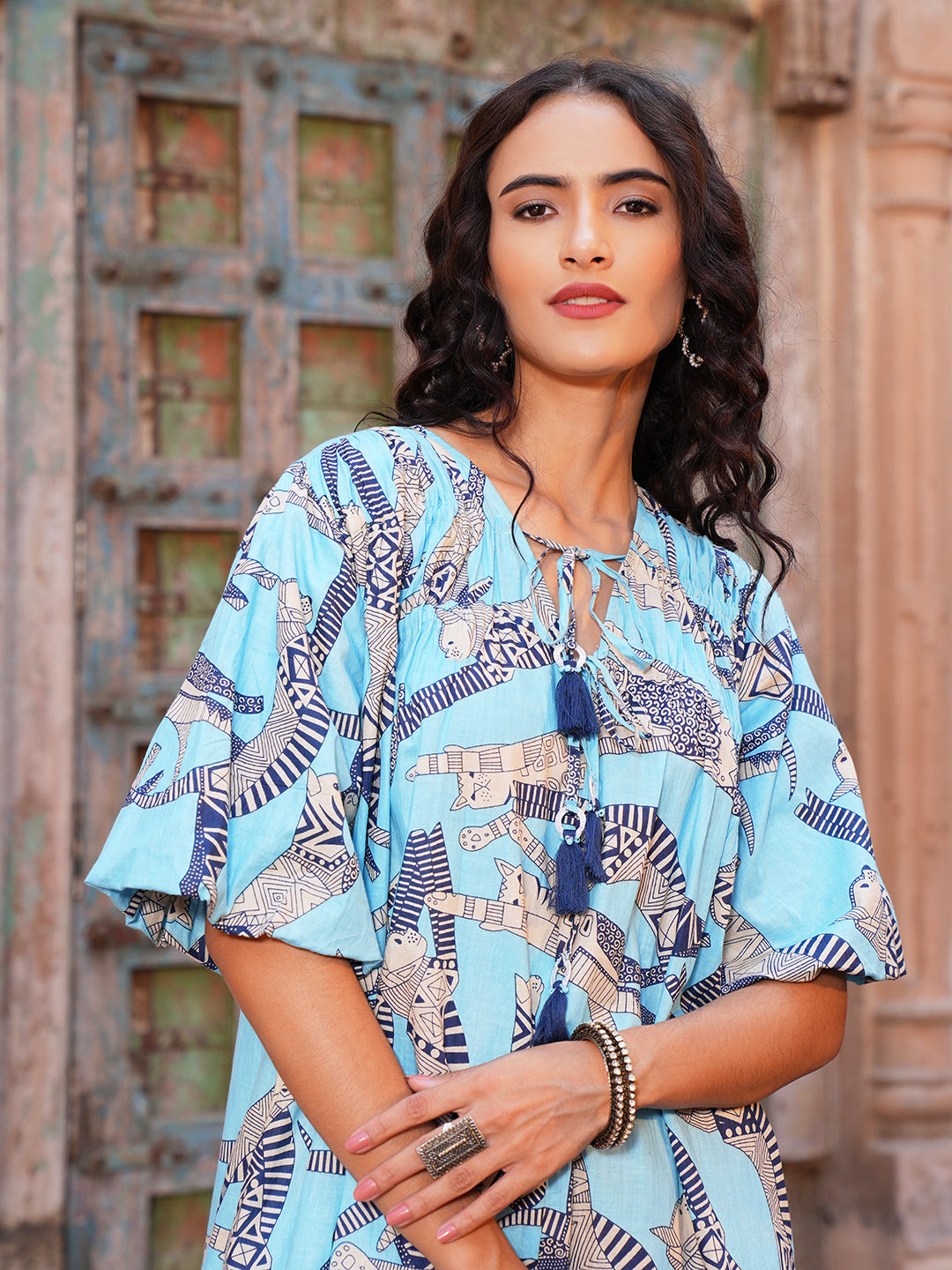Blue Print Cotton Dress
