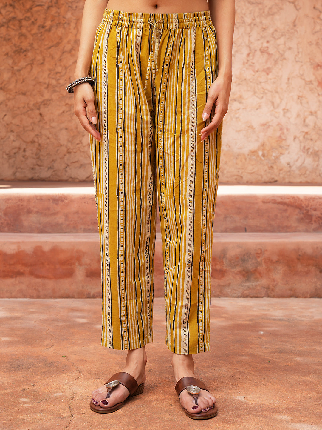 Mustard Green Embroidered Yoke Cotton Kurta Set