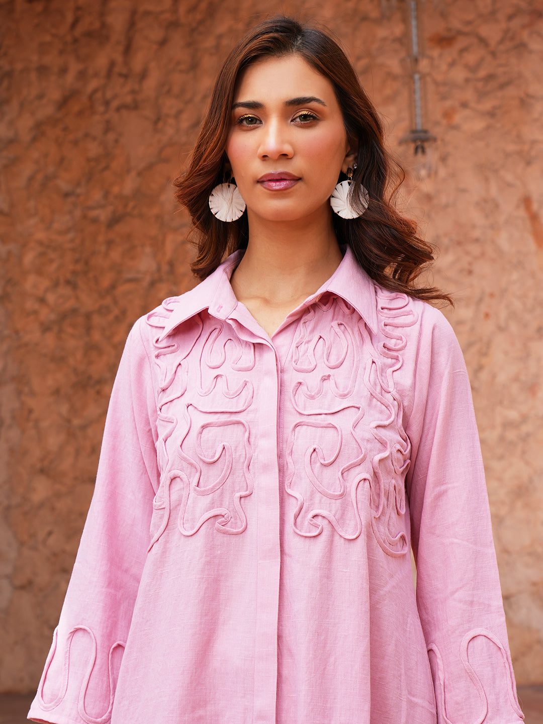 Pink Abstract Embroidered Cotton Co-ord Set