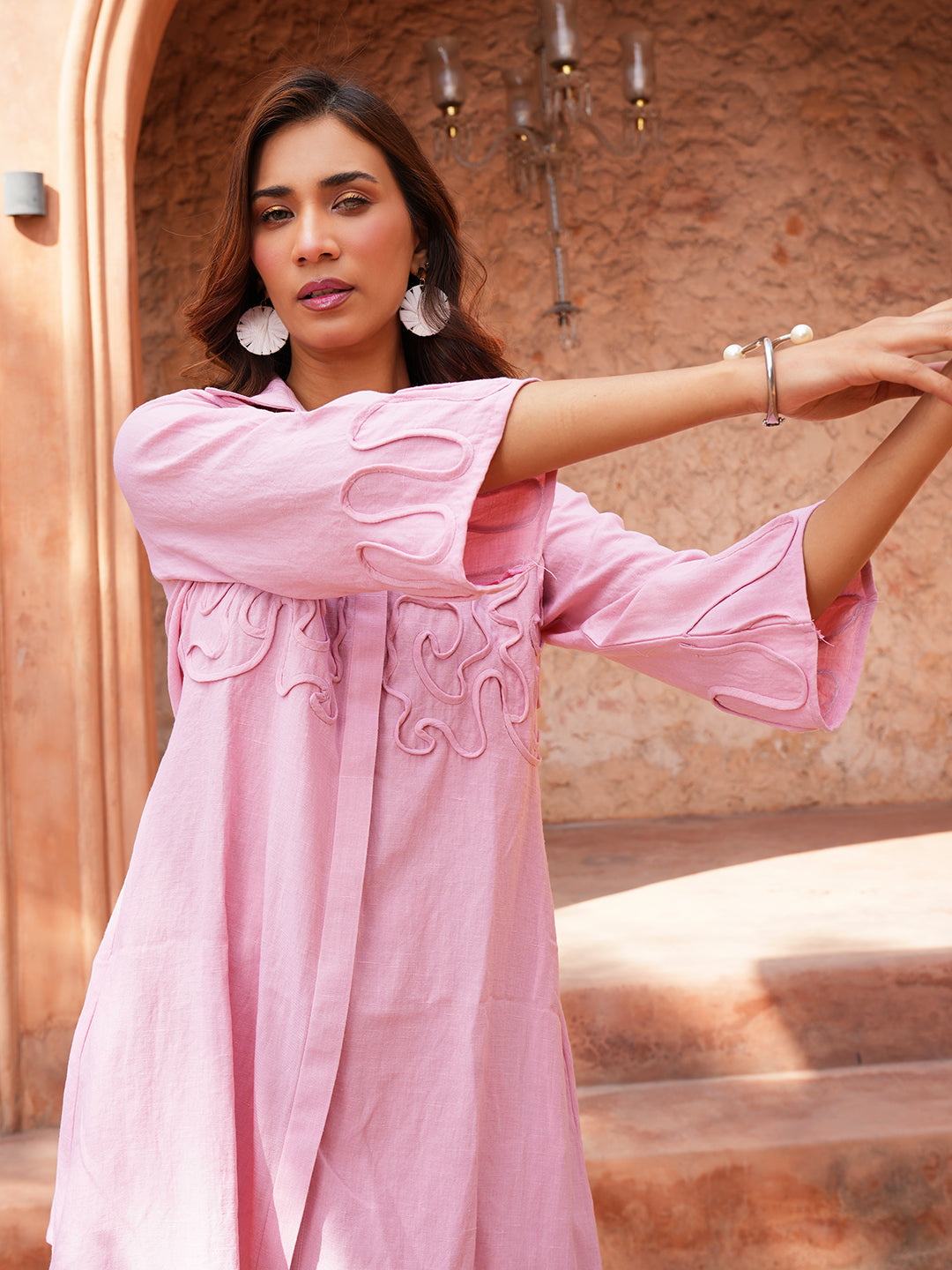 Pink Abstract Embroidered Cotton Co-ord Set