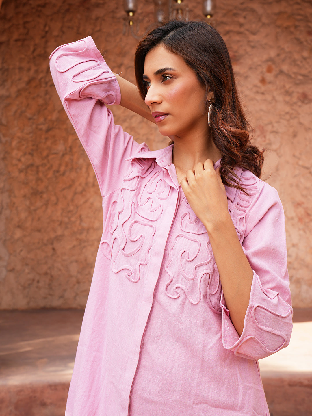 Pink Abstract Embroidered Cotton Co-ord Set