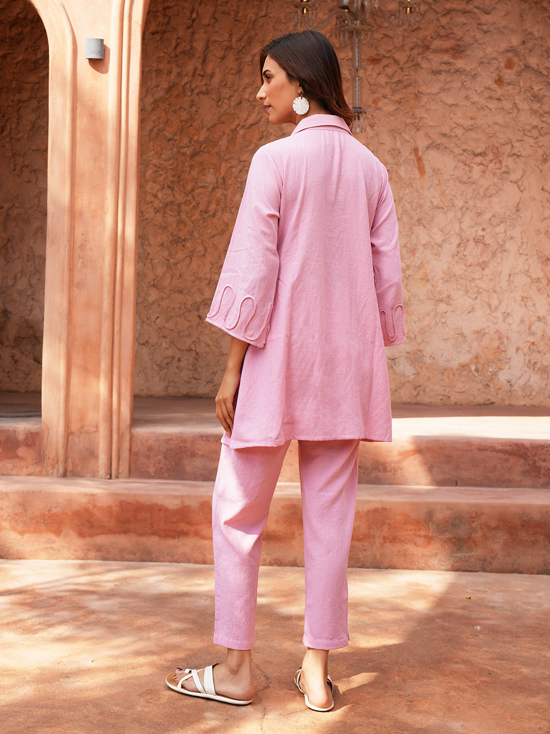 Pink Abstract Embroidered Cotton Co-ord Set