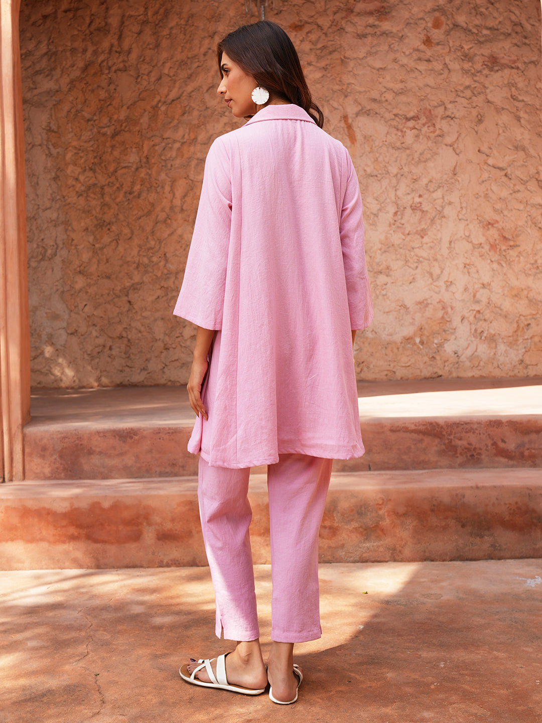 Pink Hand Embroidred Cotton Kurta Set