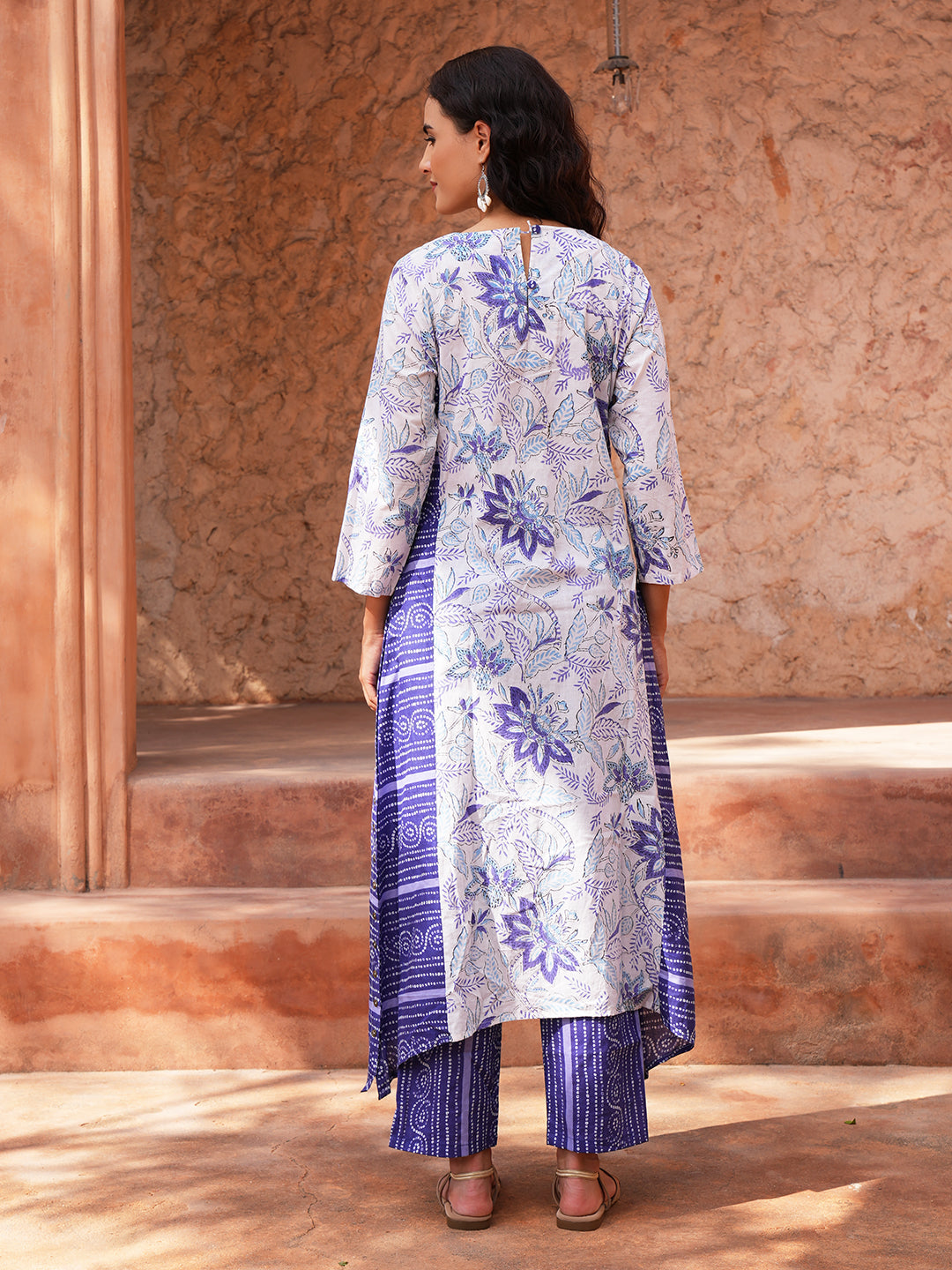 Blue And White Floral Cotton Kurta