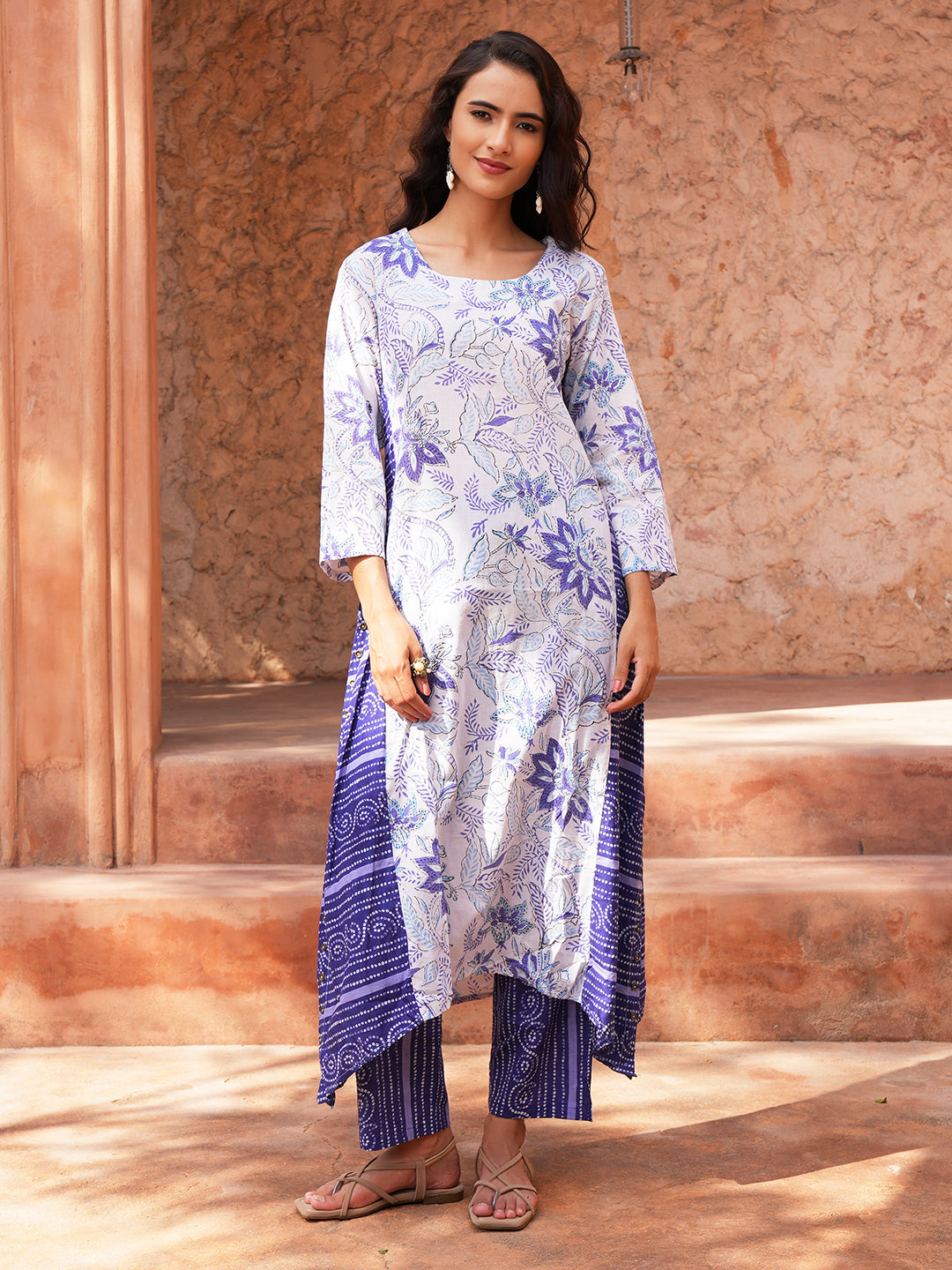 Blue And White Floral Cotton Kurta