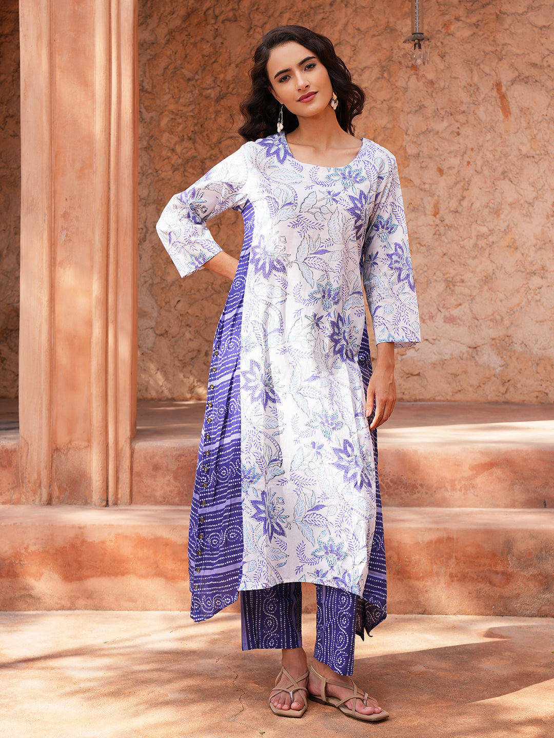 Blue And White Floral Cotton Kurta
