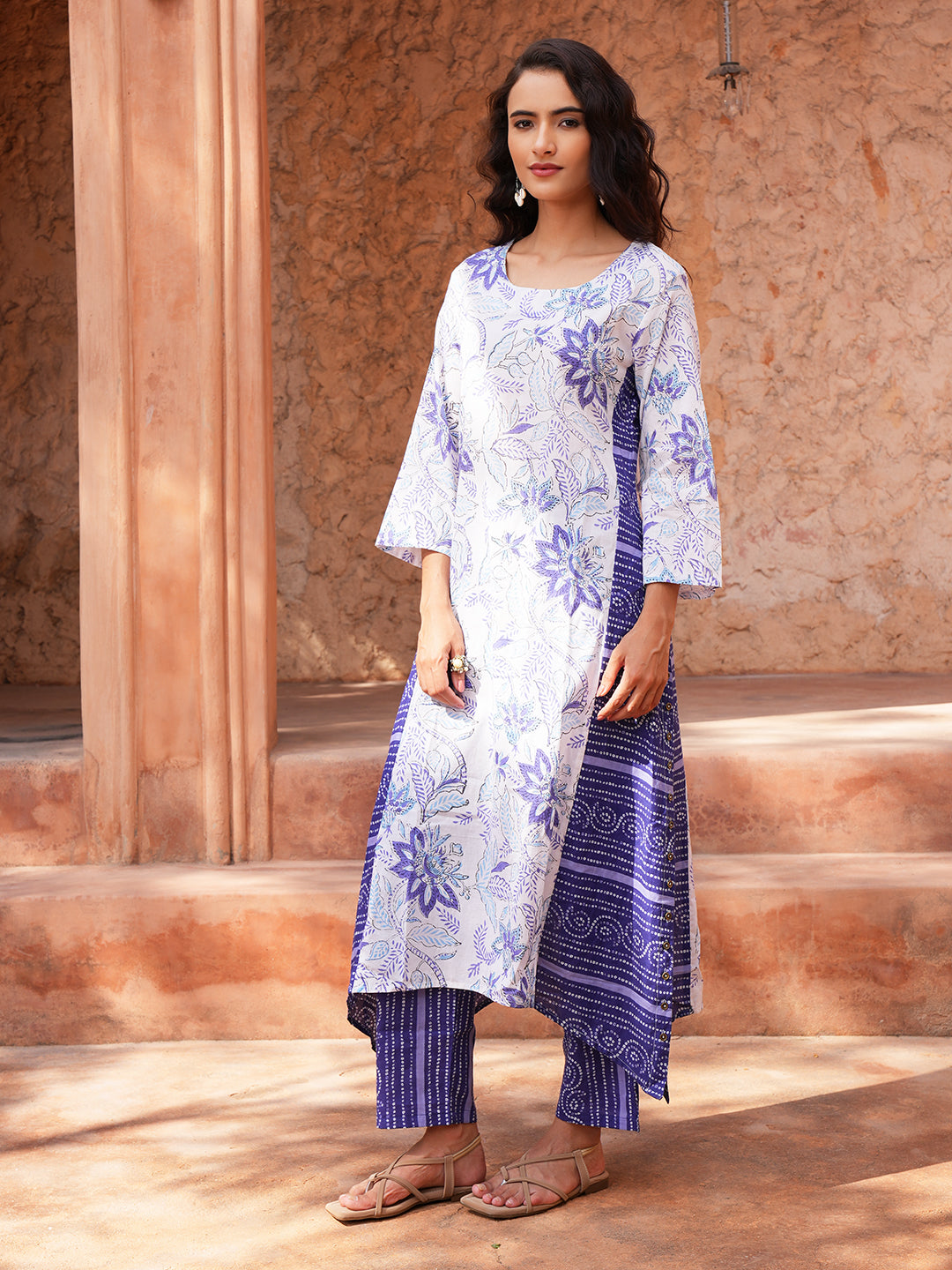Blue And White Floral Cotton Kurta