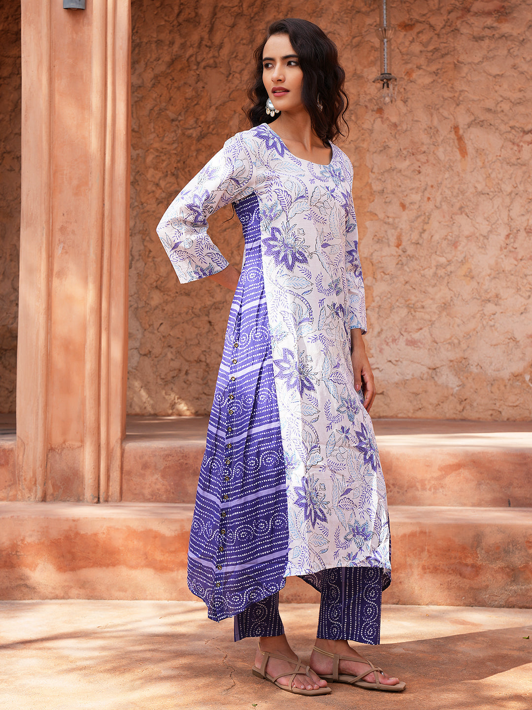 Blue And White Floral Cotton Kurta