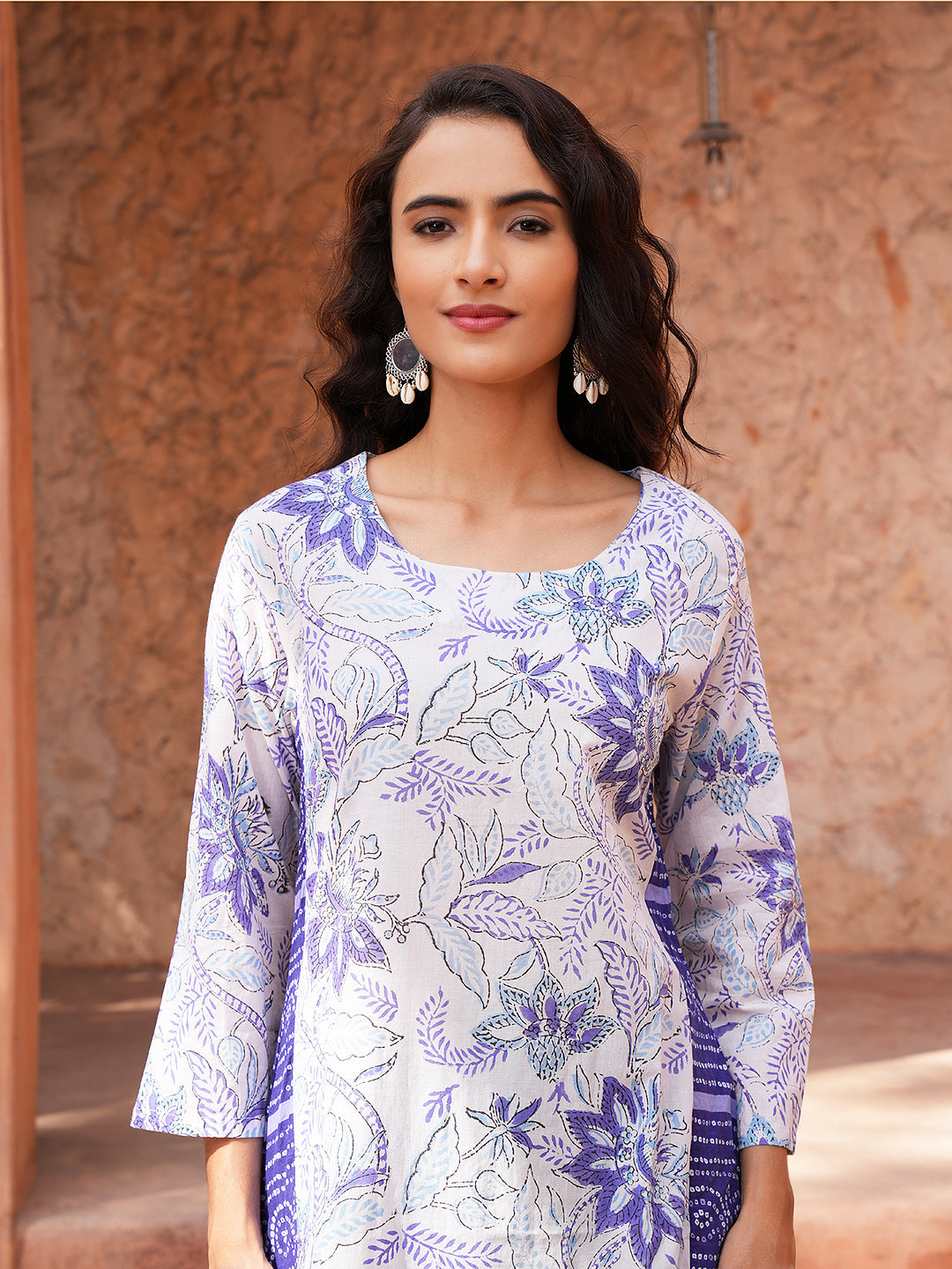 Blue And White Floral Cotton Kurta