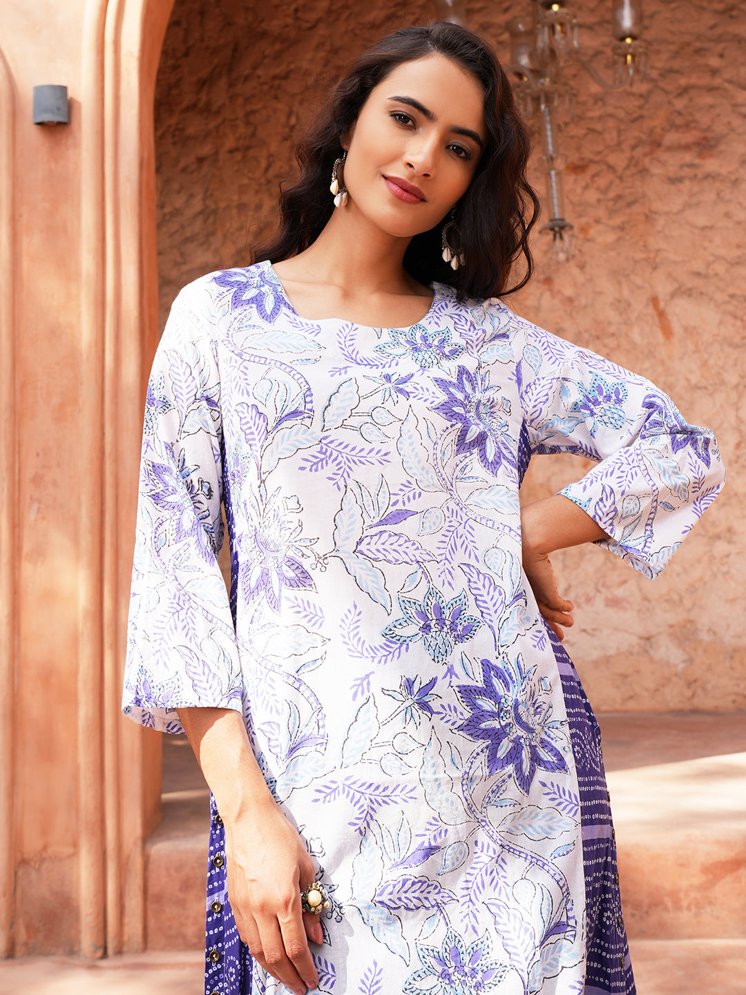 Blue And White Floral Cotton Kurta