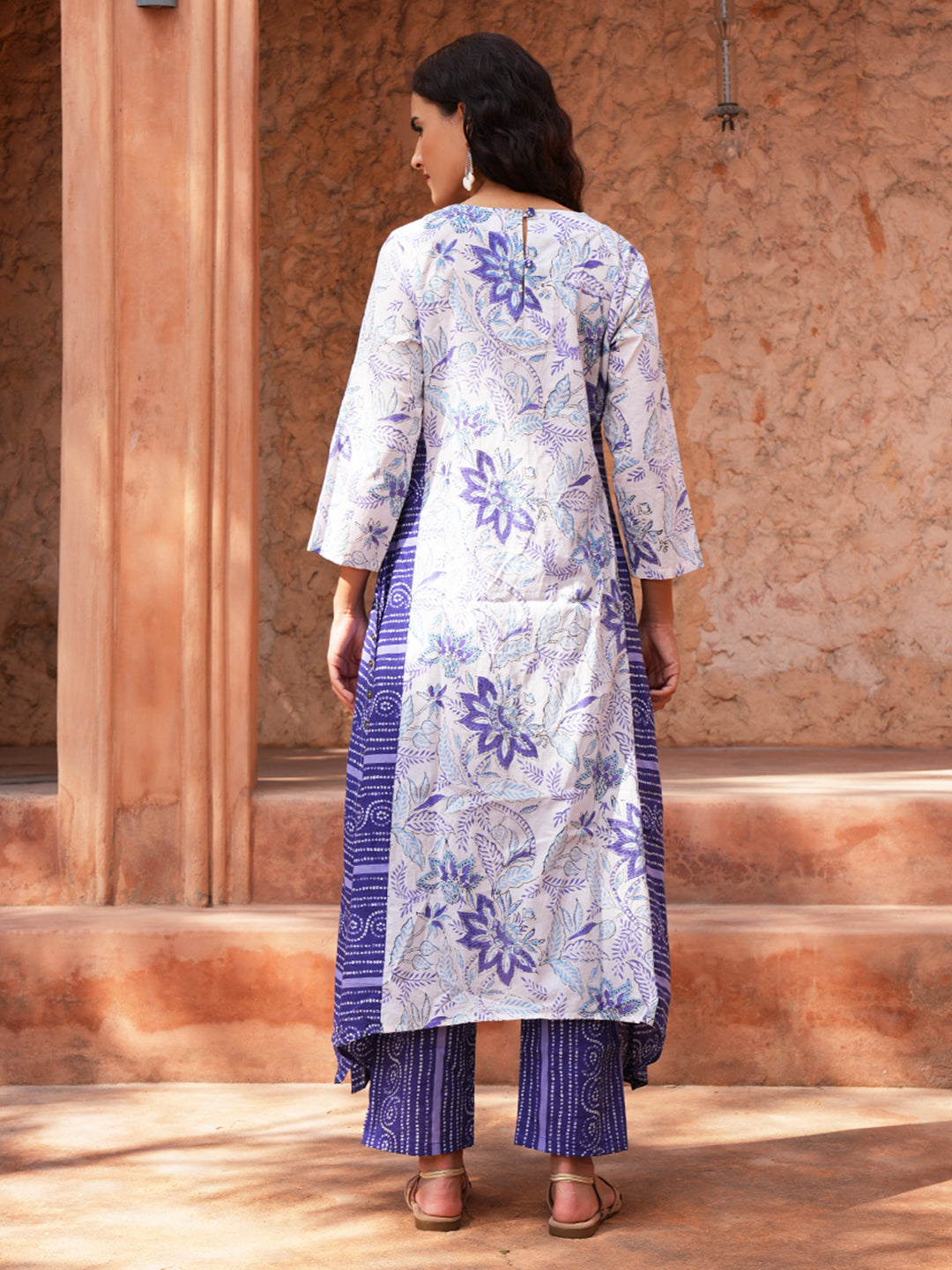 Blue And White Floral Cotton Kurta