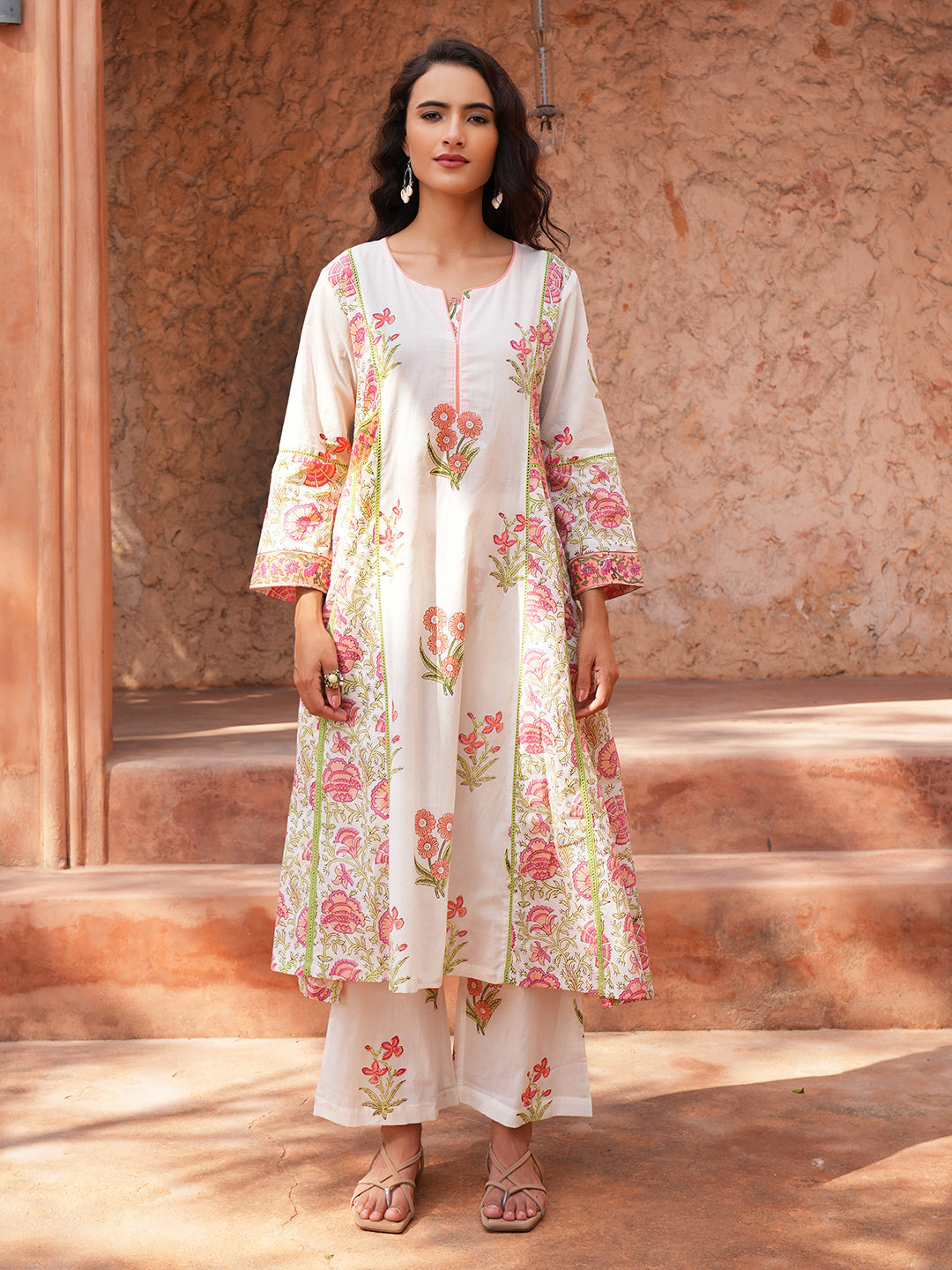 Ivory Bloom Lace Floral Cotton Kurta Set