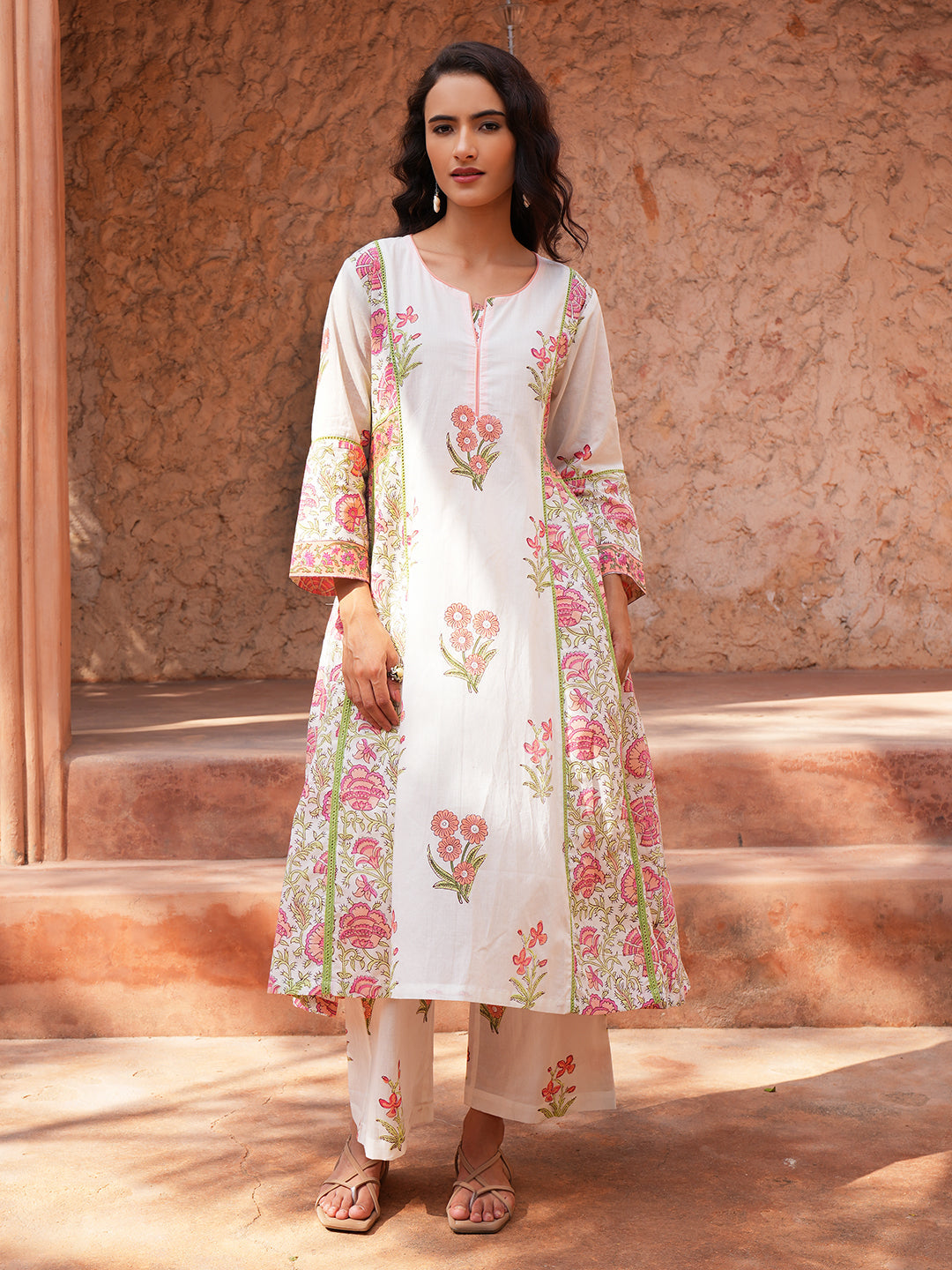Ivory Bloom Lace Floral Cotton Kurta Set