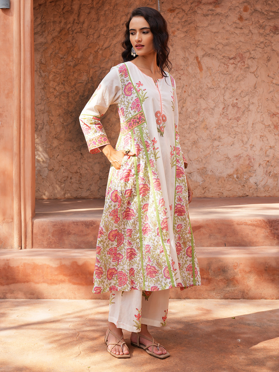 Ivory Bloom Lace Floral Cotton Kurta Set